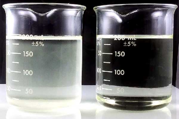 Exemple de contaminants tels que l'amine qui rend les produits pétroliers opaques
